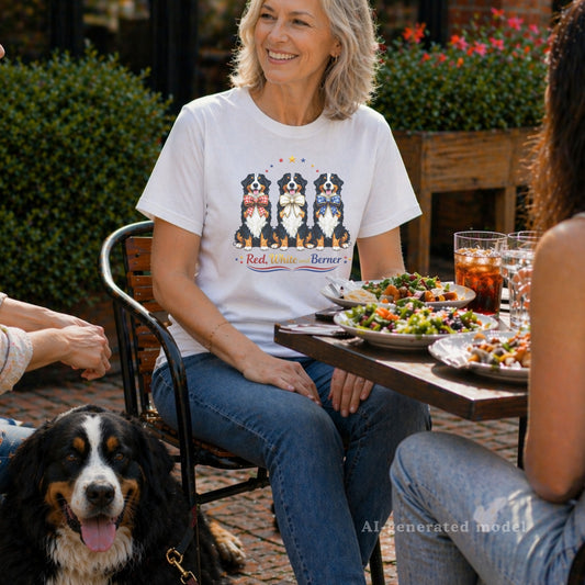 Red White and Berner T-Shirt | Patriotic 4th of July Bernese Mountain Dog Tee | America 250th Birthday