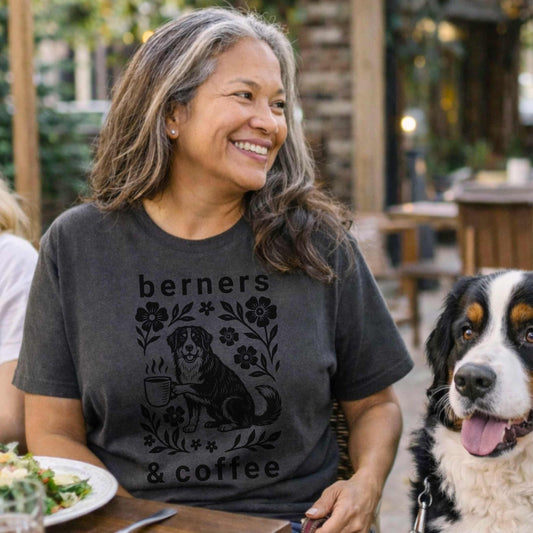 Bernese Mountain Dog Coffee T-Shirt | Berner Mom Line Art Gift Tee | The Bernie Bears