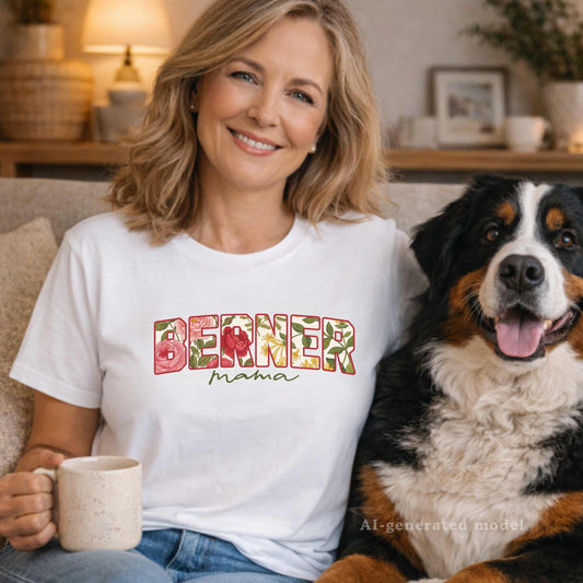 Bernese Mountain Dog Mom Floral T-Shirt | Botanical Berner Mama Gift Tee | The Bernie Bears