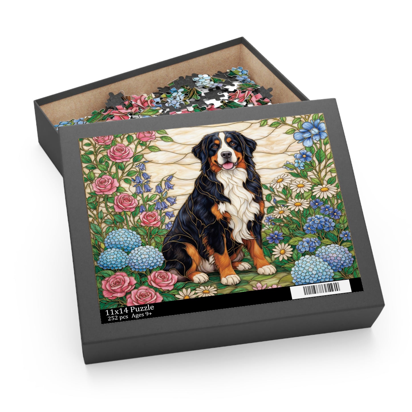 Bernese Mountain Dog Gift Puzzle | Stained Glass Floral Jigsaw for Berner Lovers