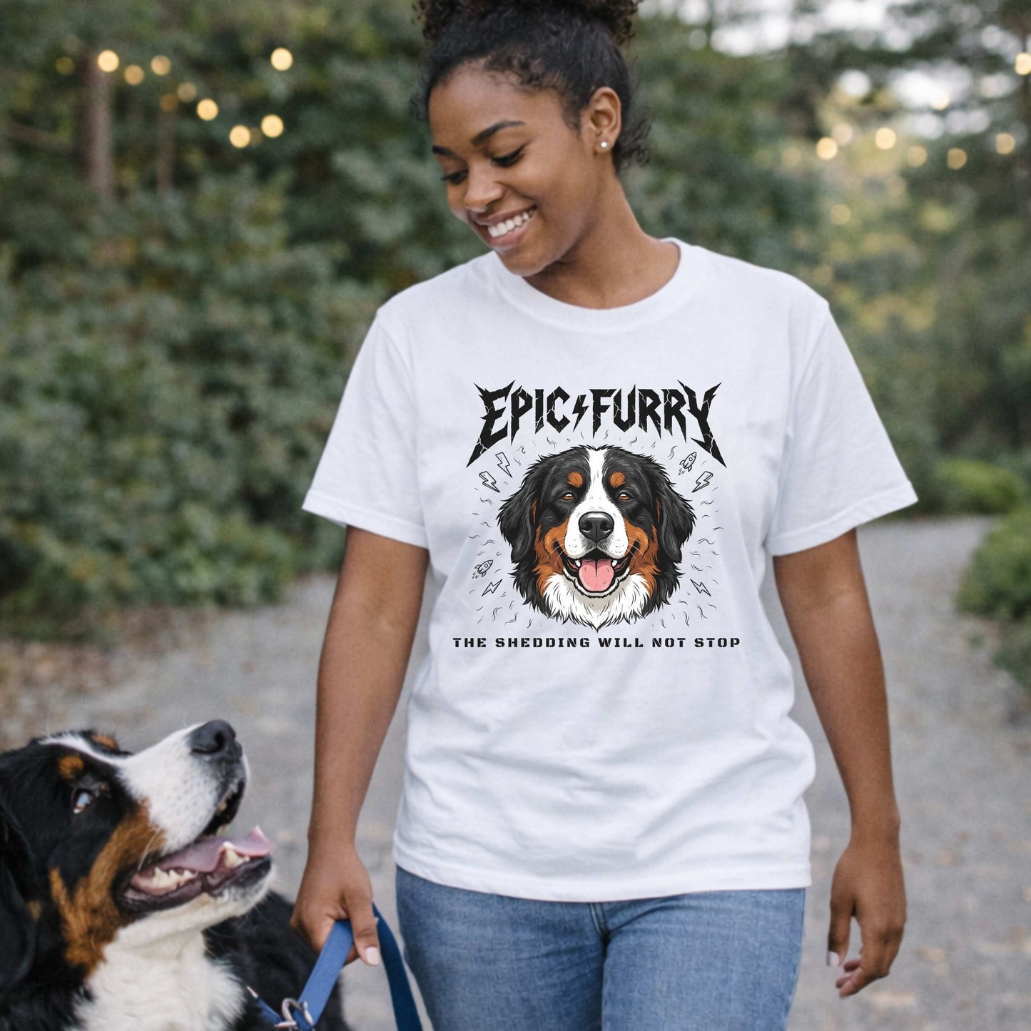 Epic Furry The Shedding Will Not Stop Bernese Mountain Dog T-Shirt | Funny Rock Parody Berner Tee