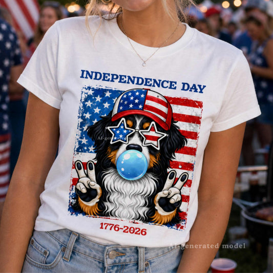 Independence Day Berner Boy T-Shirt | Cute 4th of July Bernese Mountain Dog Tee | Berner Dad Gift | 1776-2026