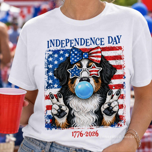 Independence Day 1776-2026 Bernese Mountain Dog T-Shirt — America 250th Birthday Patriotic Berner Tee