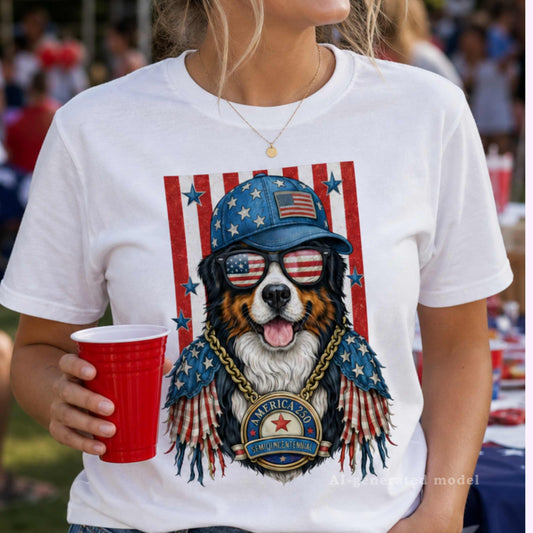 America 250 Bernese Mountain Dog T-Shirt — Funny Patriotic Semiquincentennial Berner Tee