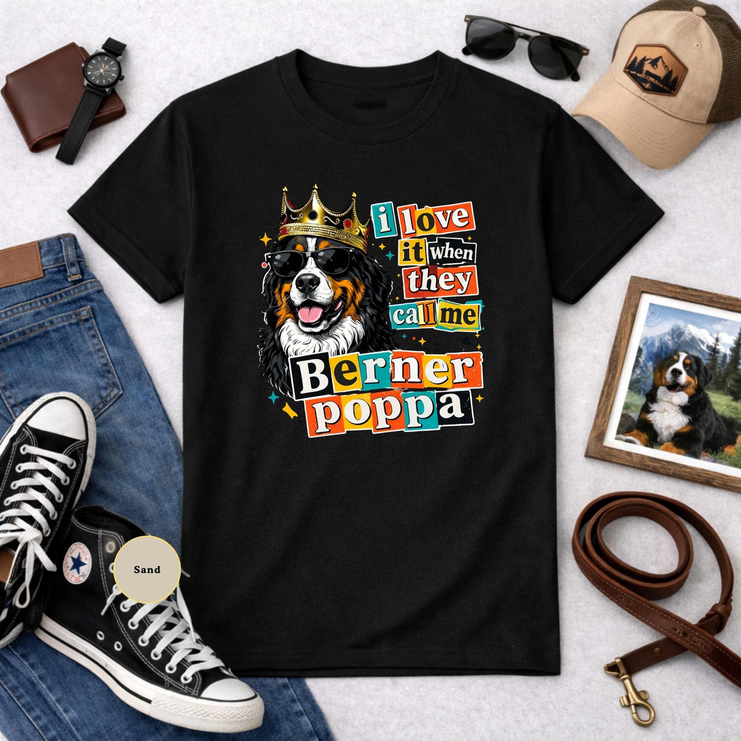 Funny Bernese Mountain Dog Dad Tee, Berner Papa Poppa Gift, Berner Owner Shirt, Cool Dog Lover Tee, Bold Humor Graphic Retro Streetwear Top