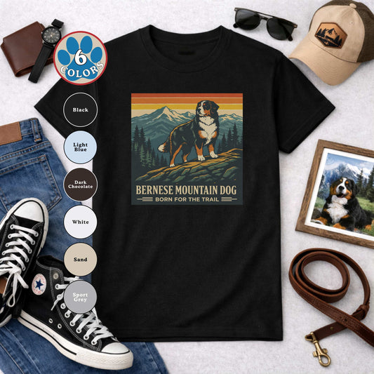 Bernese Mountain Dog Born for the Trail T-Shirt | Vintage National Park Style Berner Tee