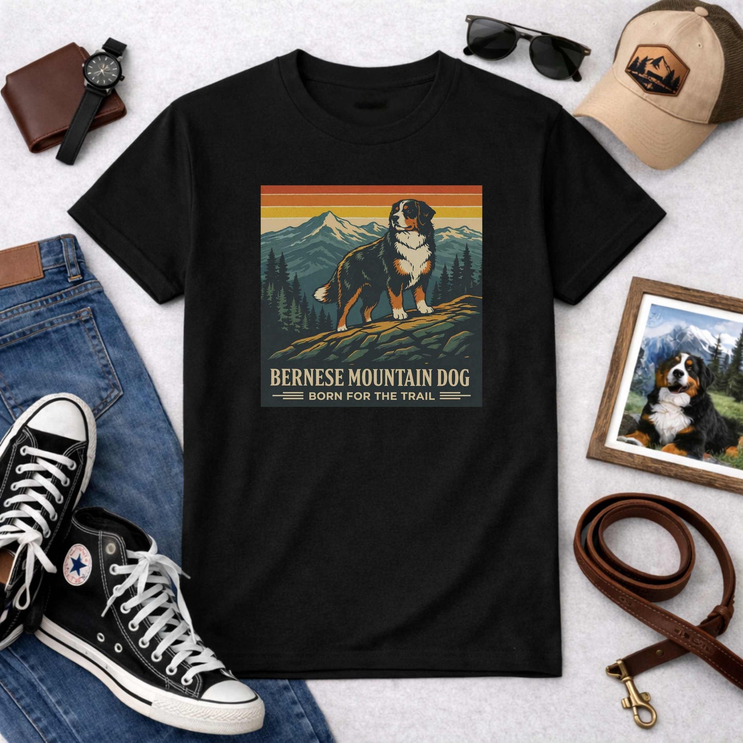 Bernese Mountain Dog Hiking Gift Shirt | Berner Outdoor Dad Gift Tee | Vintage National Park Style