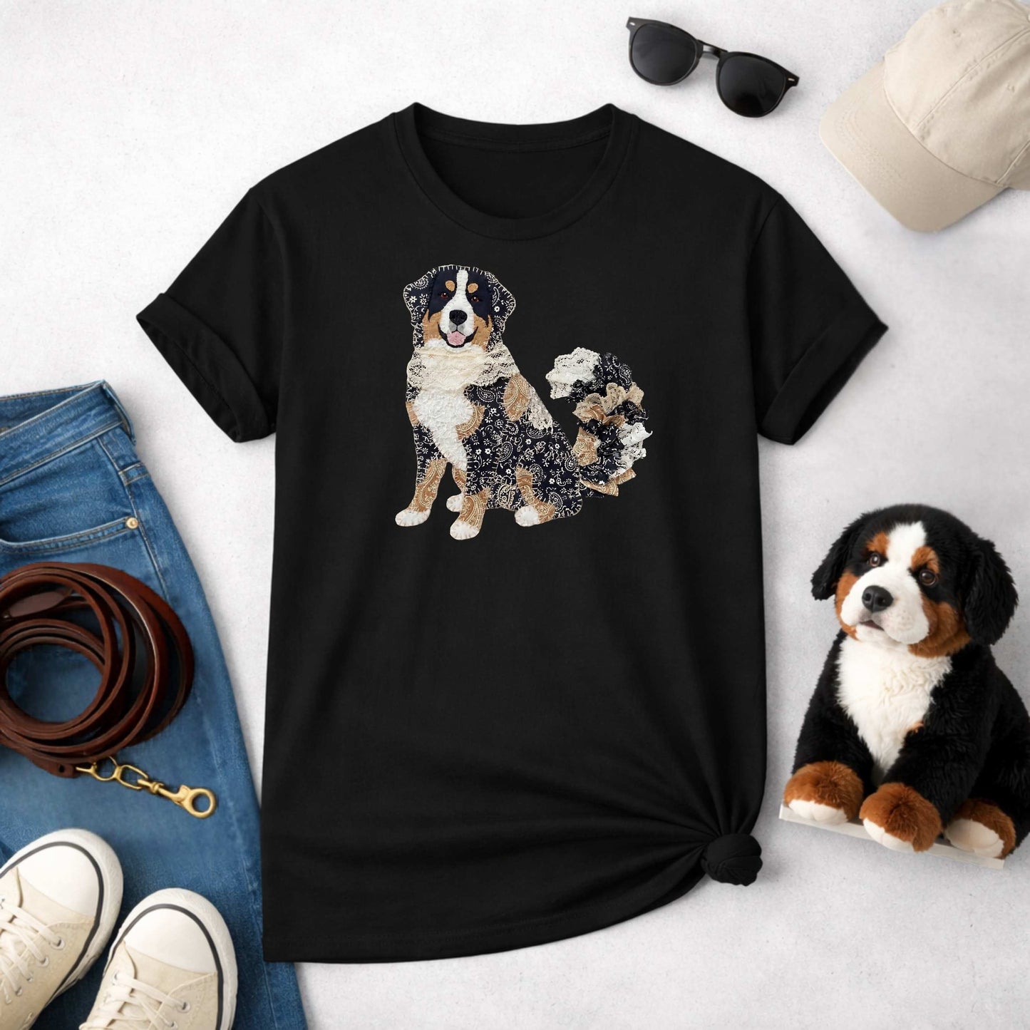Bernese Mountain Dog Patchwork Art T-Shirt | Berner Owner Gift Tee for Dog Lovers | The Bernie Bears