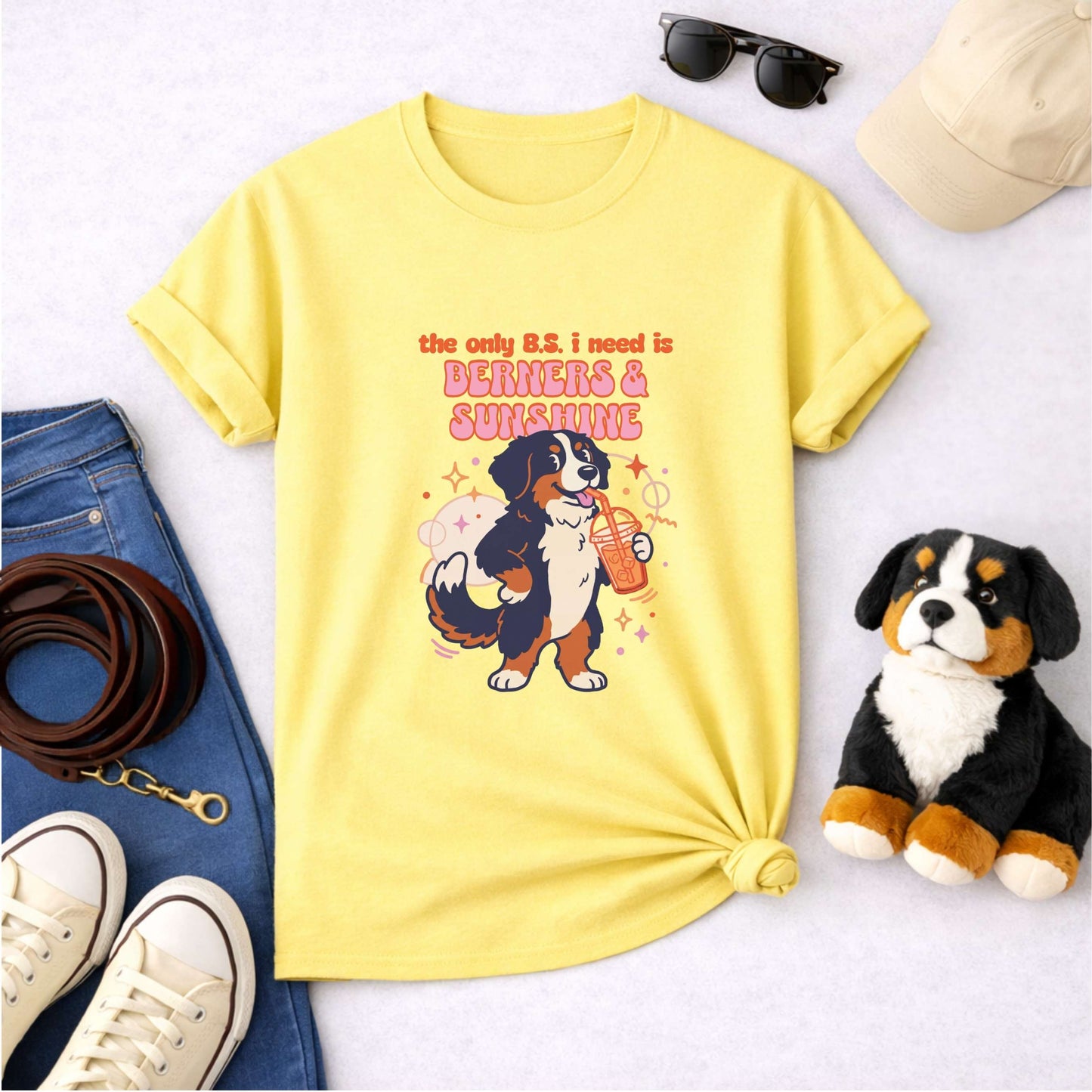 The Only B.S. I Need Is Berners & Sunshine T-Shirt | Funny Bernese Mountain Dog Tee