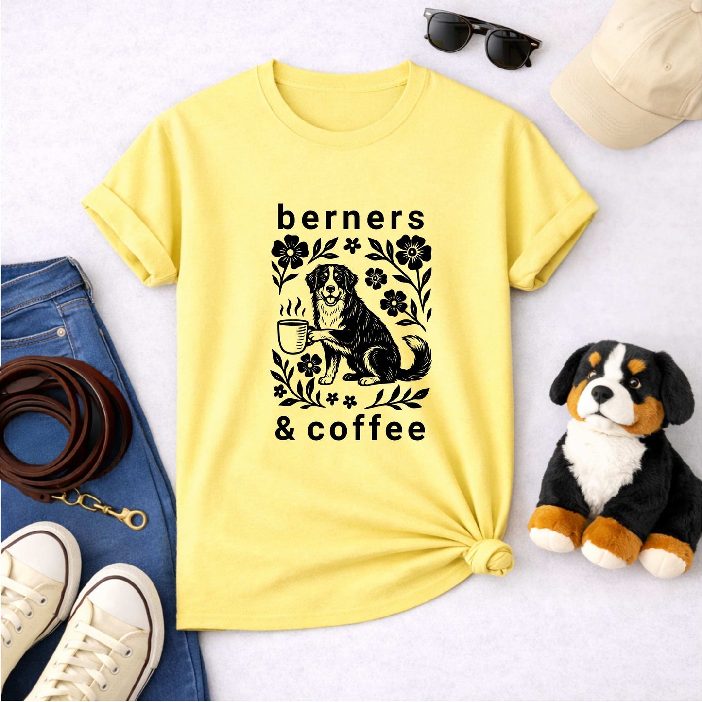 Bernese Mountain Dog Coffee T-Shirt | Berner Mom Line Art Gift Tee | The Bernie Bears