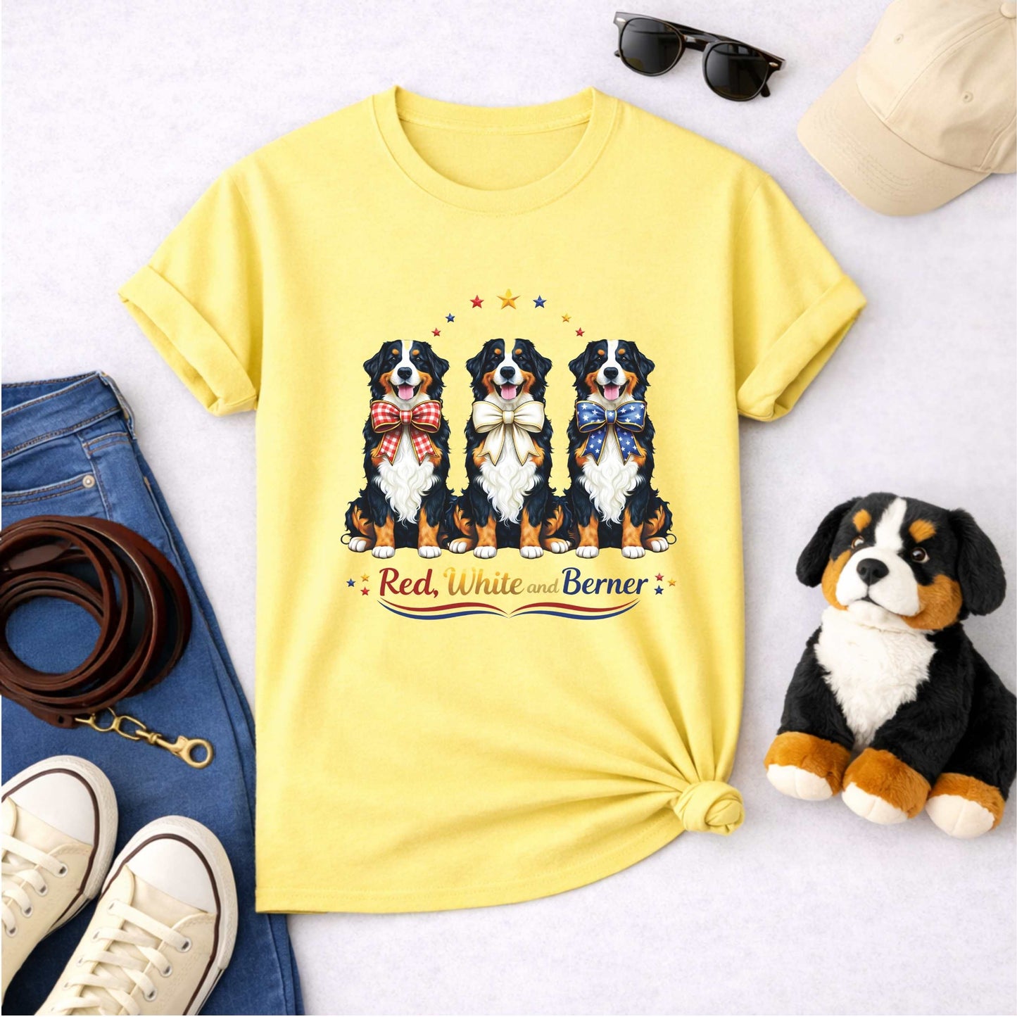 Red White and Berner T-Shirt | Patriotic 4th of July Bernese Mountain Dog Tee | America 250th Birthday