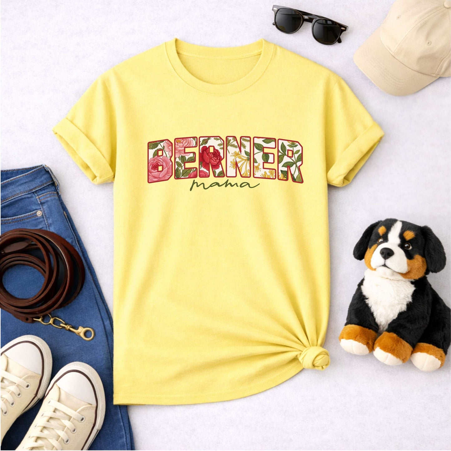Bernese Mountain Dog Mom Floral T-Shirt | Botanical Berner Mama Gift Tee | The Bernie Bears
