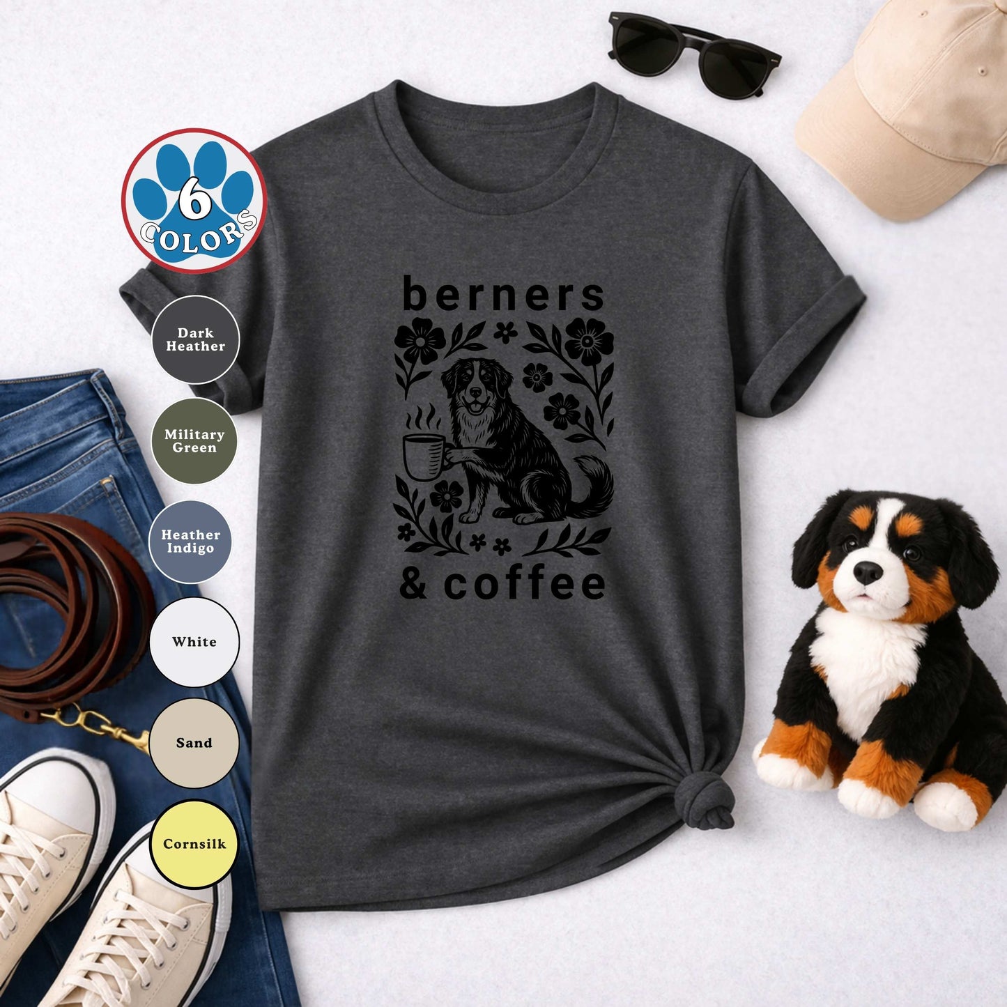 Bernese Mountain Dog Coffee T-Shirt | Berner Mom Line Art Gift Tee | The Bernie Bears