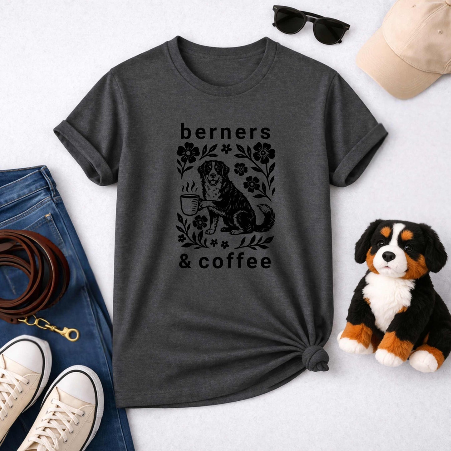 Bernese Mountain Dog Mom Gift Shirt | Coffee Lover Berner Tee | Line Art Design