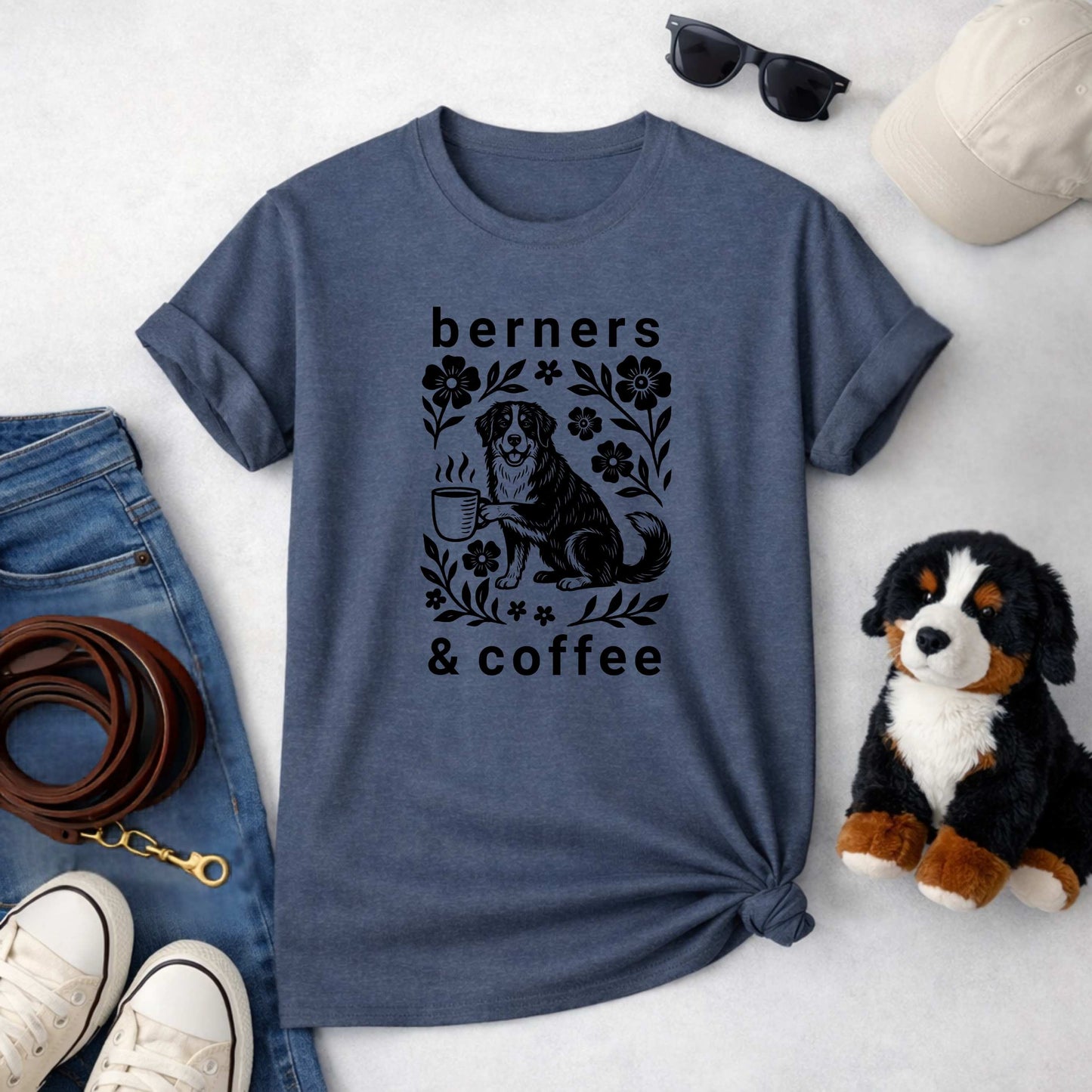 Bernese Mountain Dog Coffee T-Shirt | Berner Mom Line Art Gift Tee | The Bernie Bears