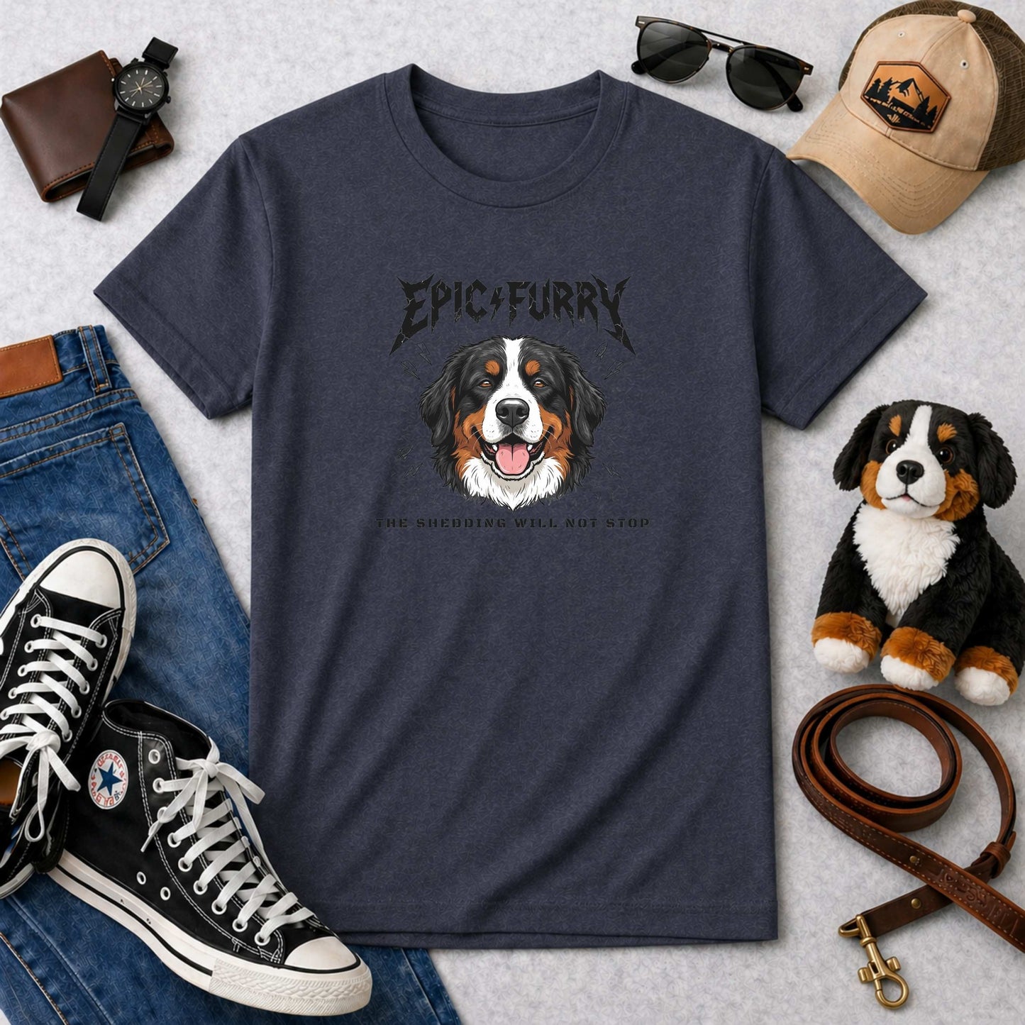 Epic Furry The Shedding Will Not Stop Bernese Mountain Dog T-Shirt | Funny Rock Parody Berner Tee