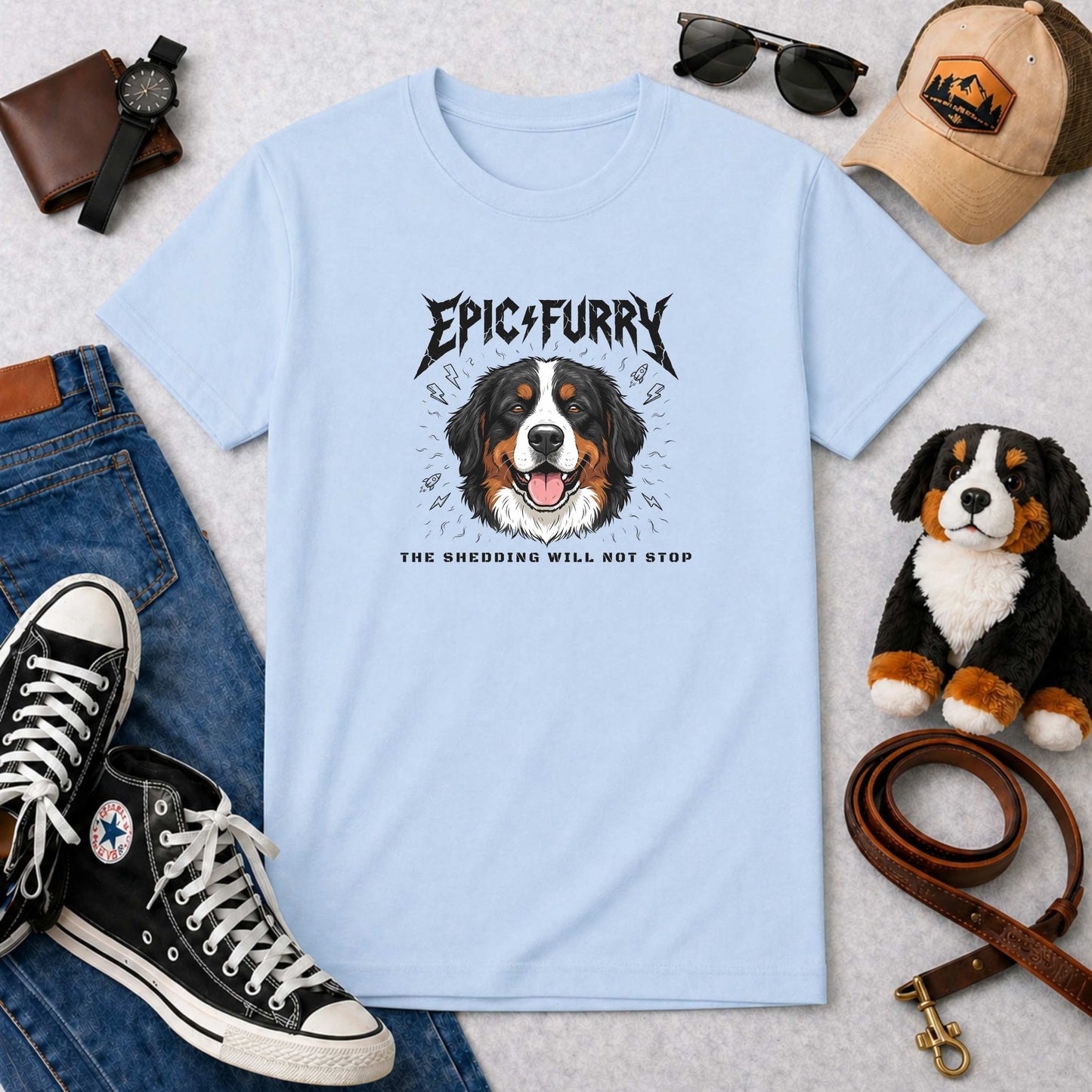 Epic Furry The Shedding Will Not Stop Bernese Mountain Dog T-Shirt | Funny Rock Parody Berner Tee