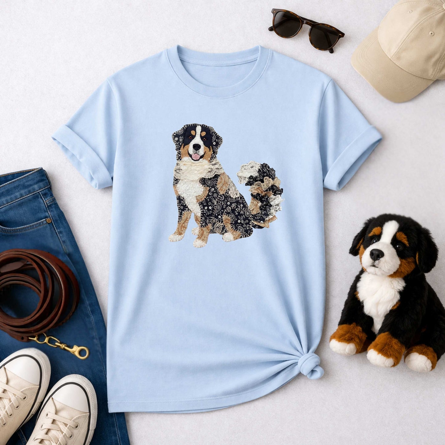 Bernese Mountain Dog Patchwork Art T-Shirt | Berner Owner Gift Tee for Dog Lovers | The Bernie Bears
