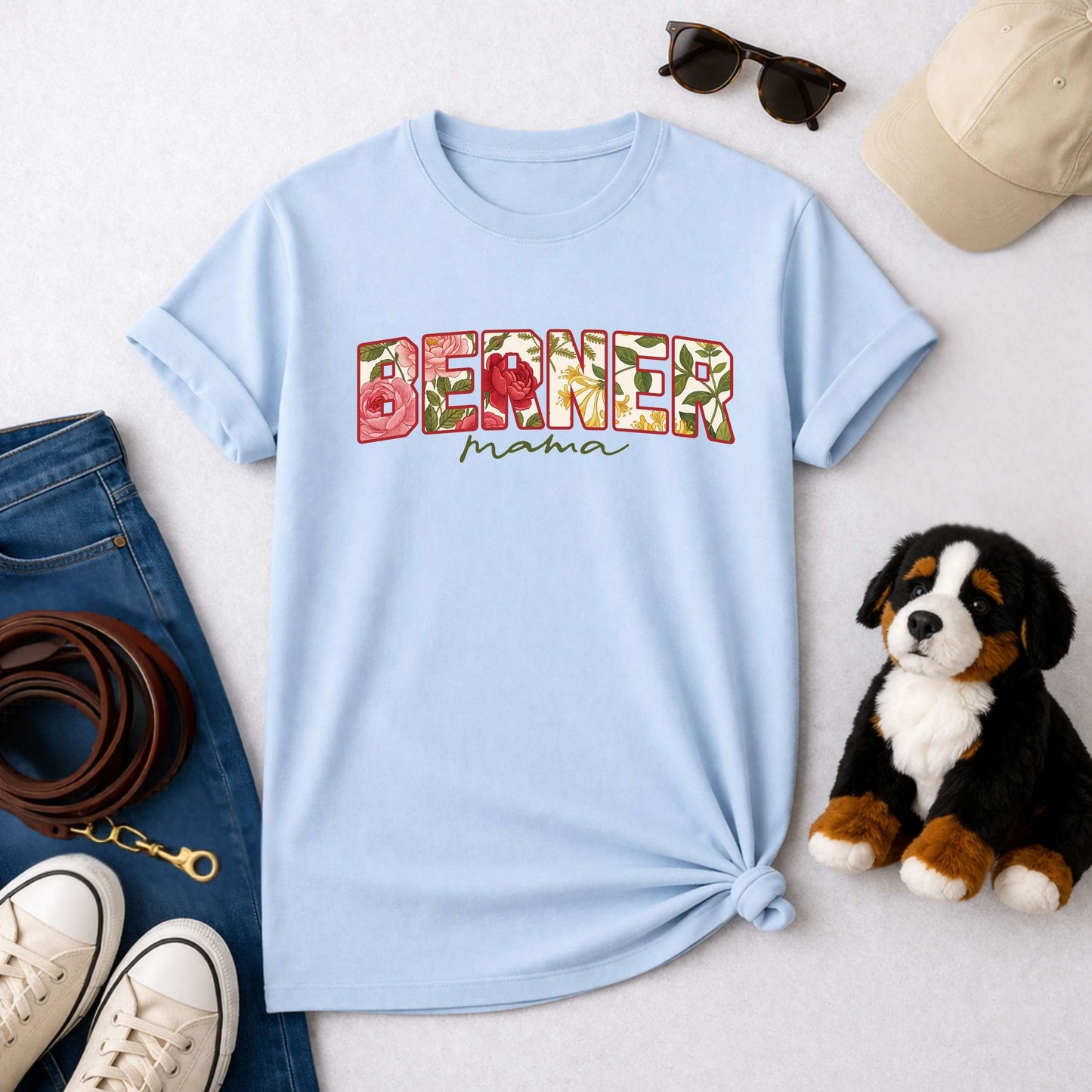 Bernese Mountain Dog Mom Floral T-Shirt | Botanical Berner Mama Gift Tee | The Bernie Bears
