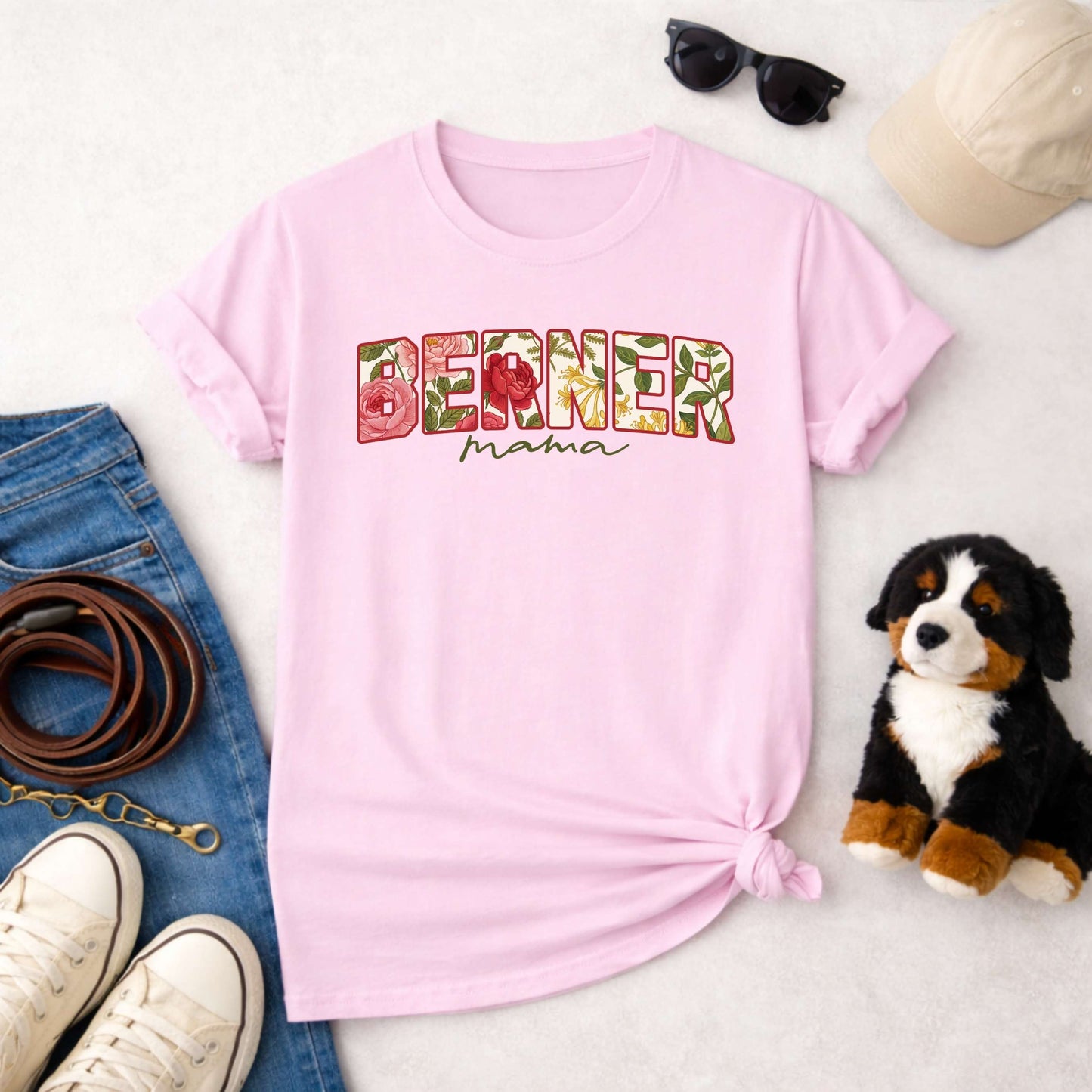 Bernese Mountain Dog Mom Floral T-Shirt | Botanical Berner Mama Gift Tee | The Bernie Bears