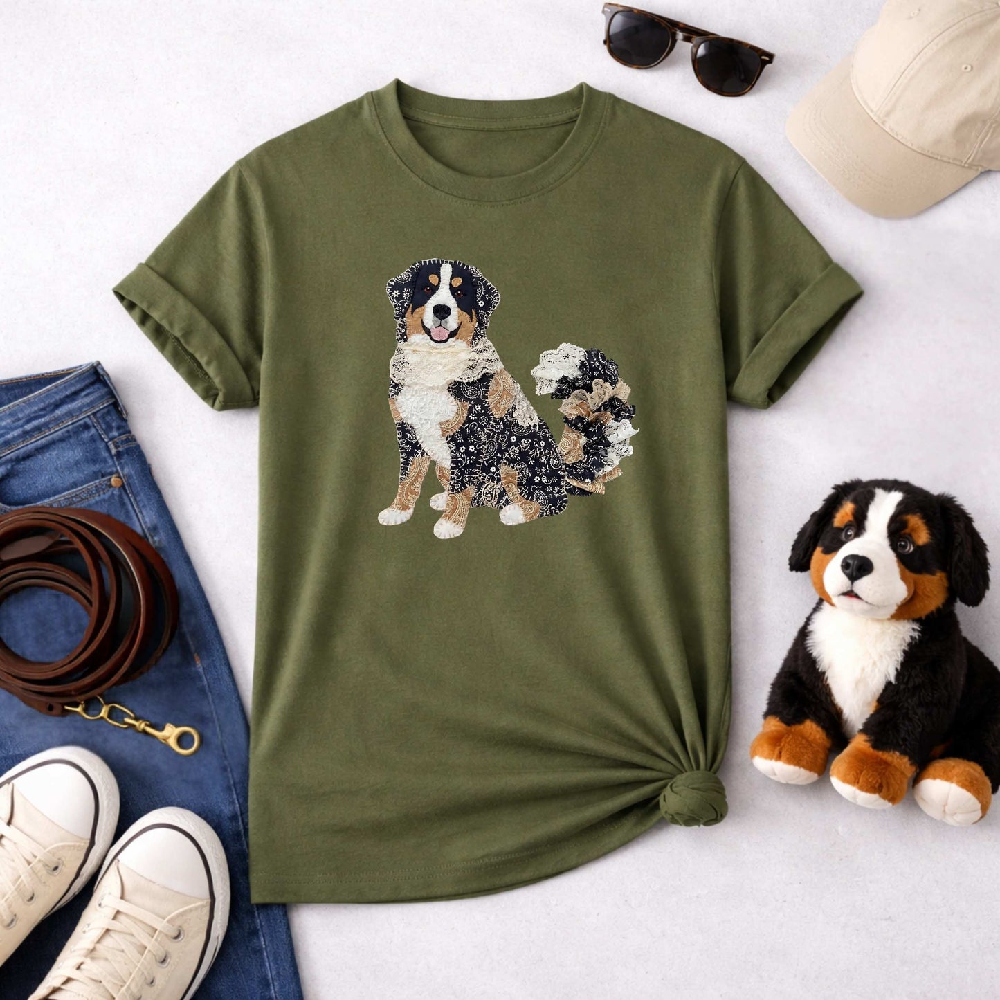Bernese Mountain Dog Patchwork Art T-Shirt | Berner Owner Gift Tee for Dog Lovers | The Bernie Bears