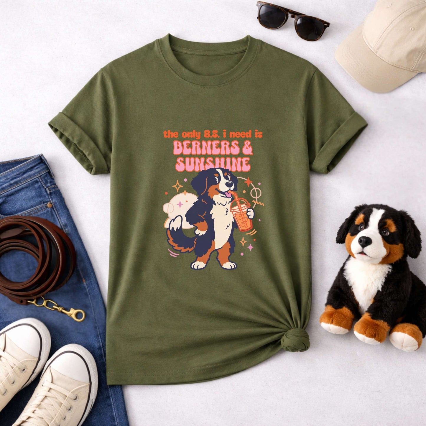 The Only B.S. I Need Is Berners & Sunshine T-Shirt | Funny Bernese Mountain Dog Tee