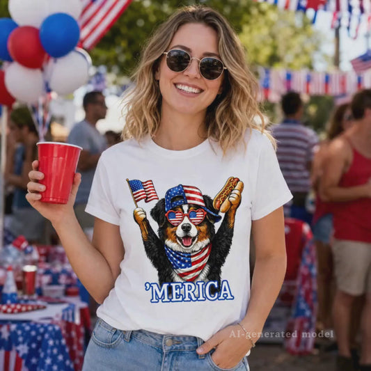 Funny 4th of July Bernese Mountain Dog Gift Shirt | Patriotic Berner Tee — 'Merica