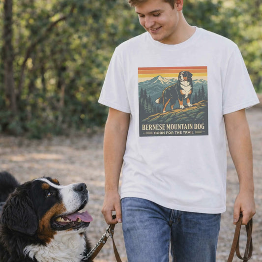 Bernese Mountain Dog Born for the Trail T-Shirt | Vintage National Park Style Berner Tee