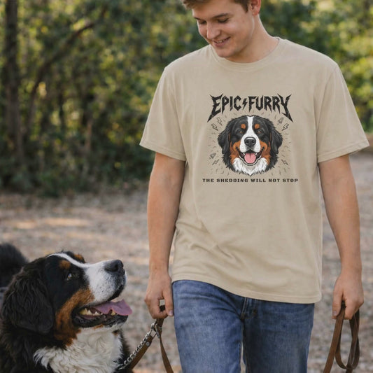 Epic Furry The Shedding Will Not Stop Bernese Mountain Dog T-Shirt | Funny Rock Parody Berner Tee