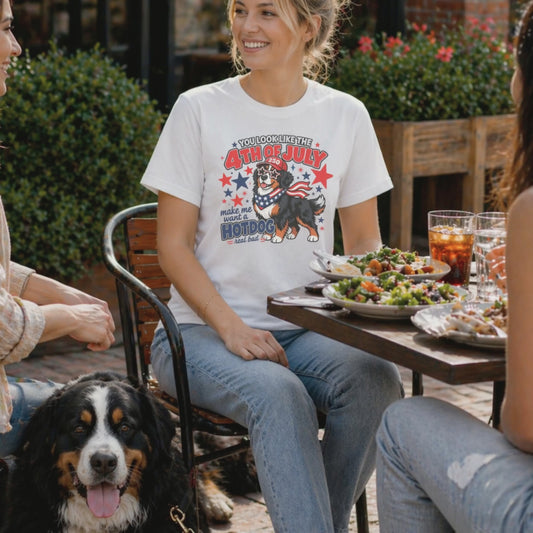 You Look Like the 4th of July Make Me Want a Hotdog Real Bad Bernese Mountain Dog T-Shirt | Funny Patriotic Berner Tee