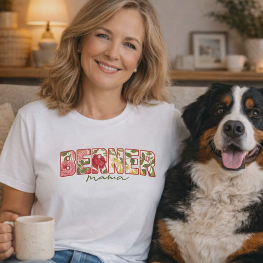 Bernese Mountain Dog Mom Floral T-Shirt | Botanical Berner Mama Gift Tee | The Bernie Bears