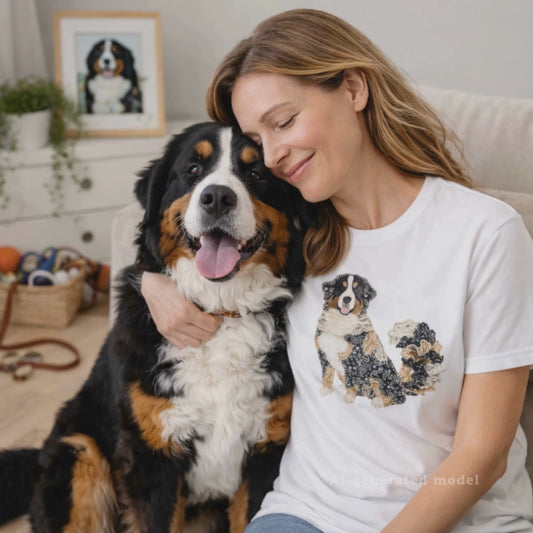 Bernese Mountain Dog Patchwork Art T-Shirt | Berner Owner Gift Tee for Dog Lovers | The Bernie Bears
