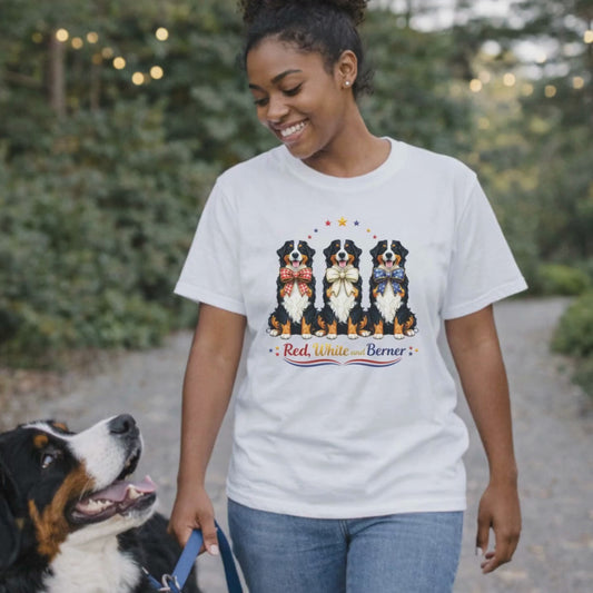 Red White and Berner T-Shirt | Patriotic 4th of July Bernese Mountain Dog Tee | America 250th Birthday