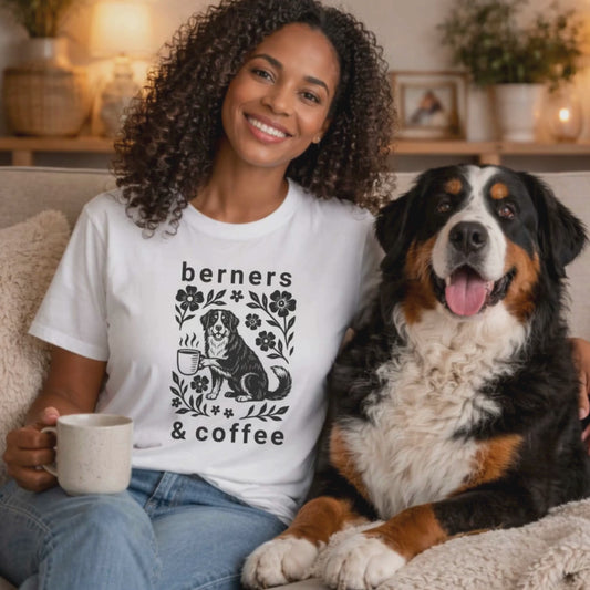 Bernese Mountain Dog Coffee T-Shirt | Berner Mom Line Art Gift Tee | The Bernie Bears