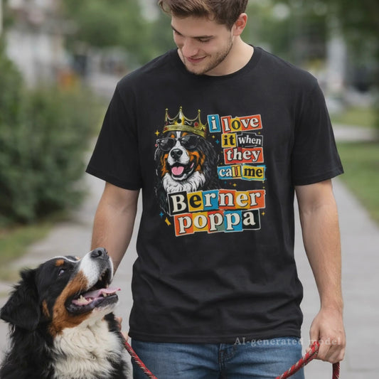 Funny Bernese Mountain Dog Dad Tee, Berner Papa Poppa Gift, Berner Owner Shirt, Cool Dog Lover Tee, Bold Humor Graphic Retro Streetwear Top