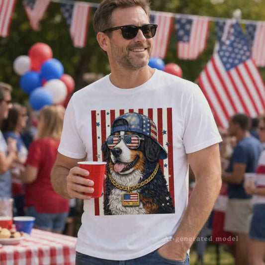 Stars and Stripes Swagger Bernese Mountain Dog T-Shirt | 1776-2026 America 250 Berner Tee