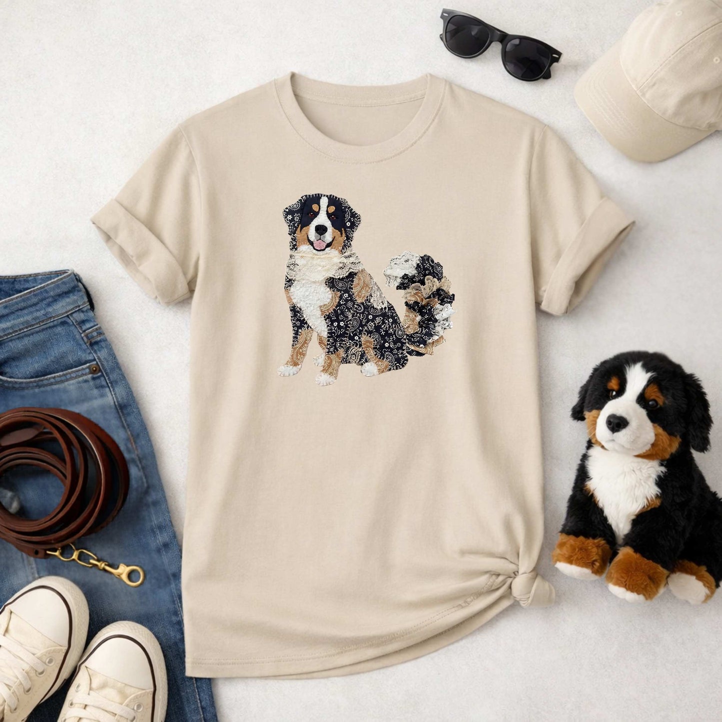 Bernese Mountain Dog Patchwork Art T-Shirt | Berner Owner Gift Tee for Dog Lovers | The Bernie Bears