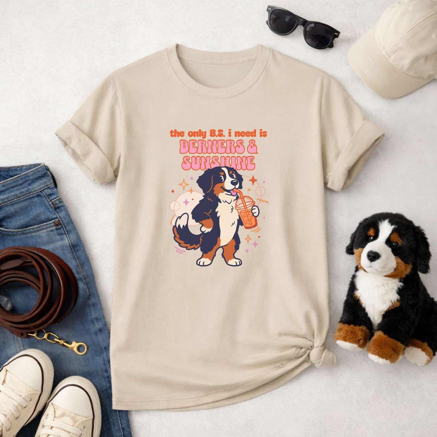 The Only B.S. I Need Is Berners & Sunshine T-Shirt | Funny Bernese Mountain Dog Tee