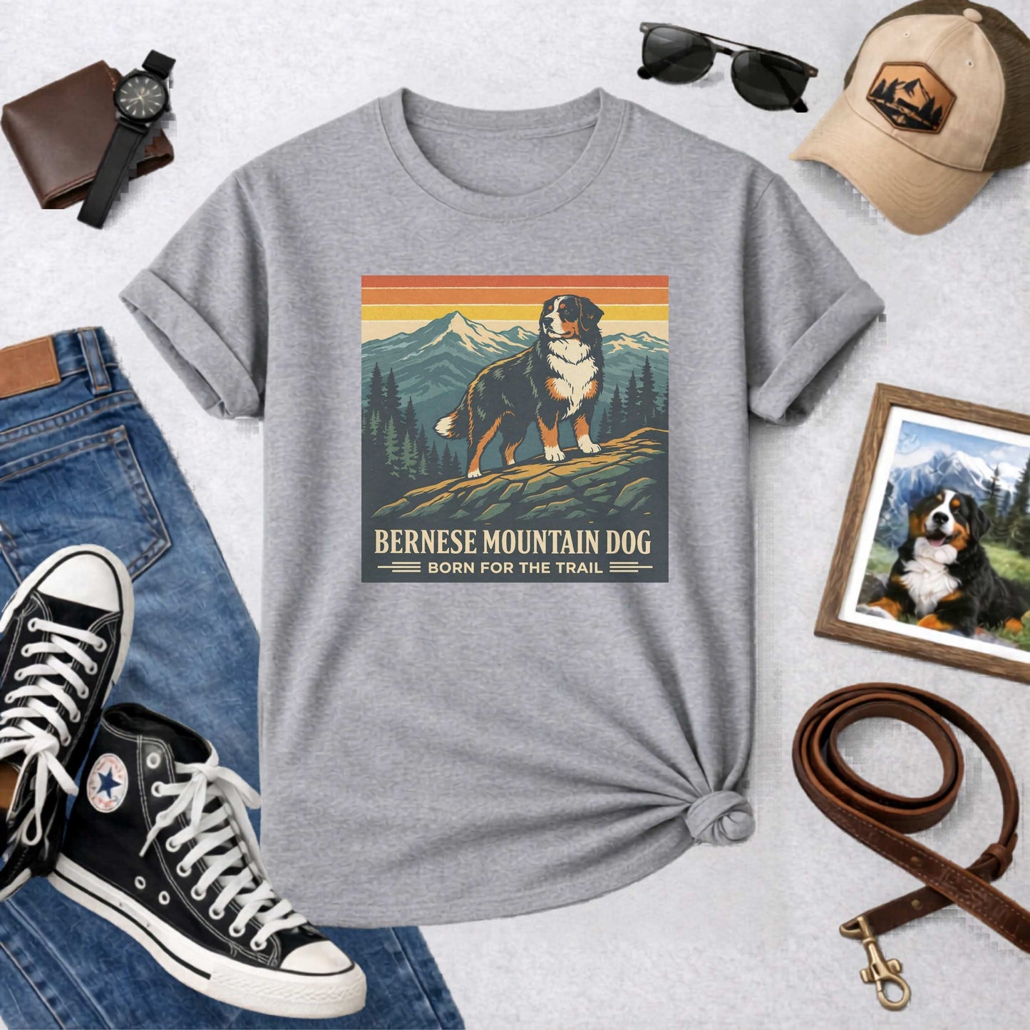 Bernese Mountain Dog Born for the Trail T-Shirt | Vintage National Park Style Berner Tee