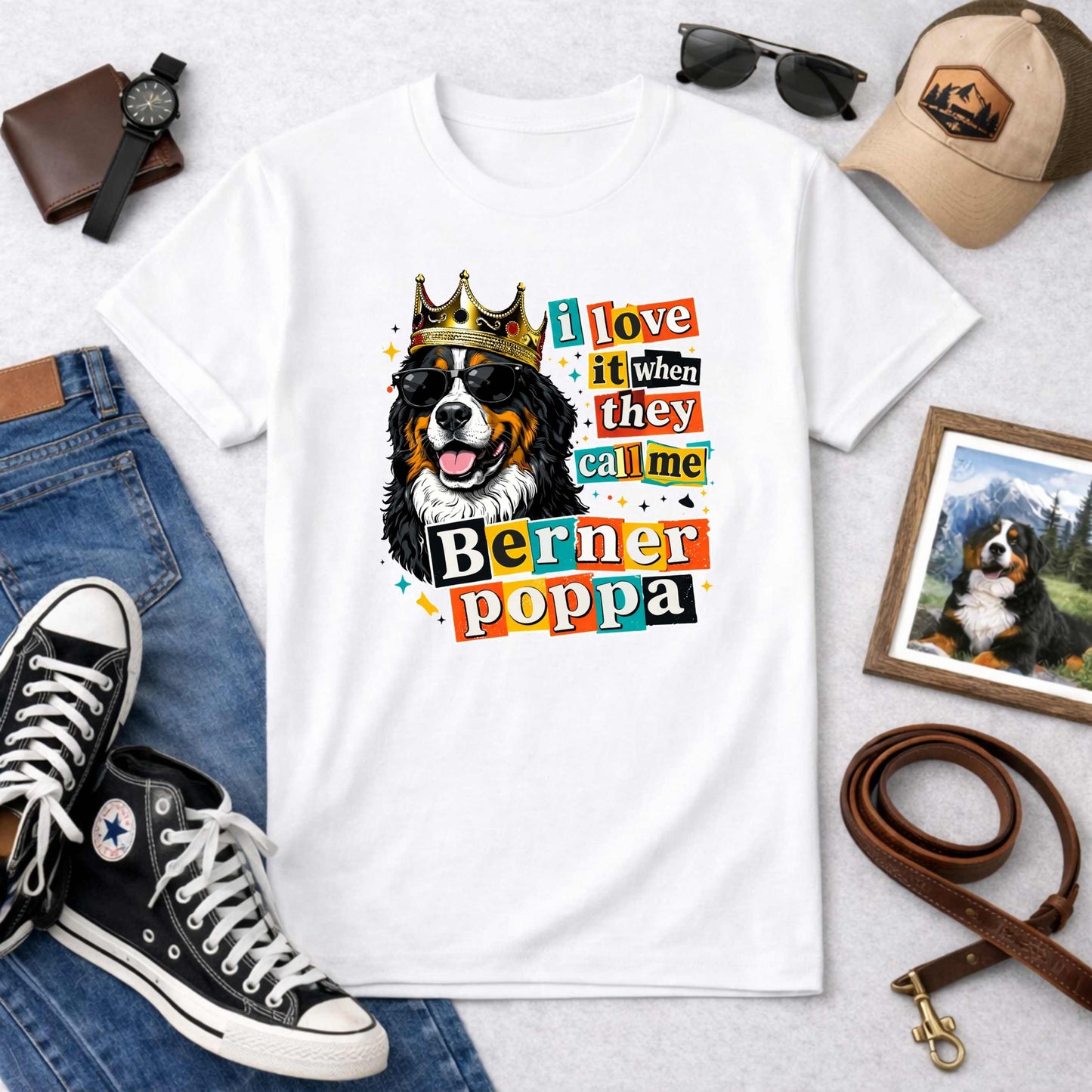 I Love It When They Call Me Berner Poppa T-Shirt | Funny Bernese Mountain Dog Dad Gift Tee | The Bernie Bears