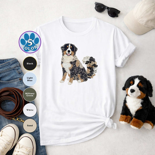 Bernese Mountain Dog Patchwork Art T-Shirt | Berner Owner Gift Tee for Dog Lovers | The Bernie Bears