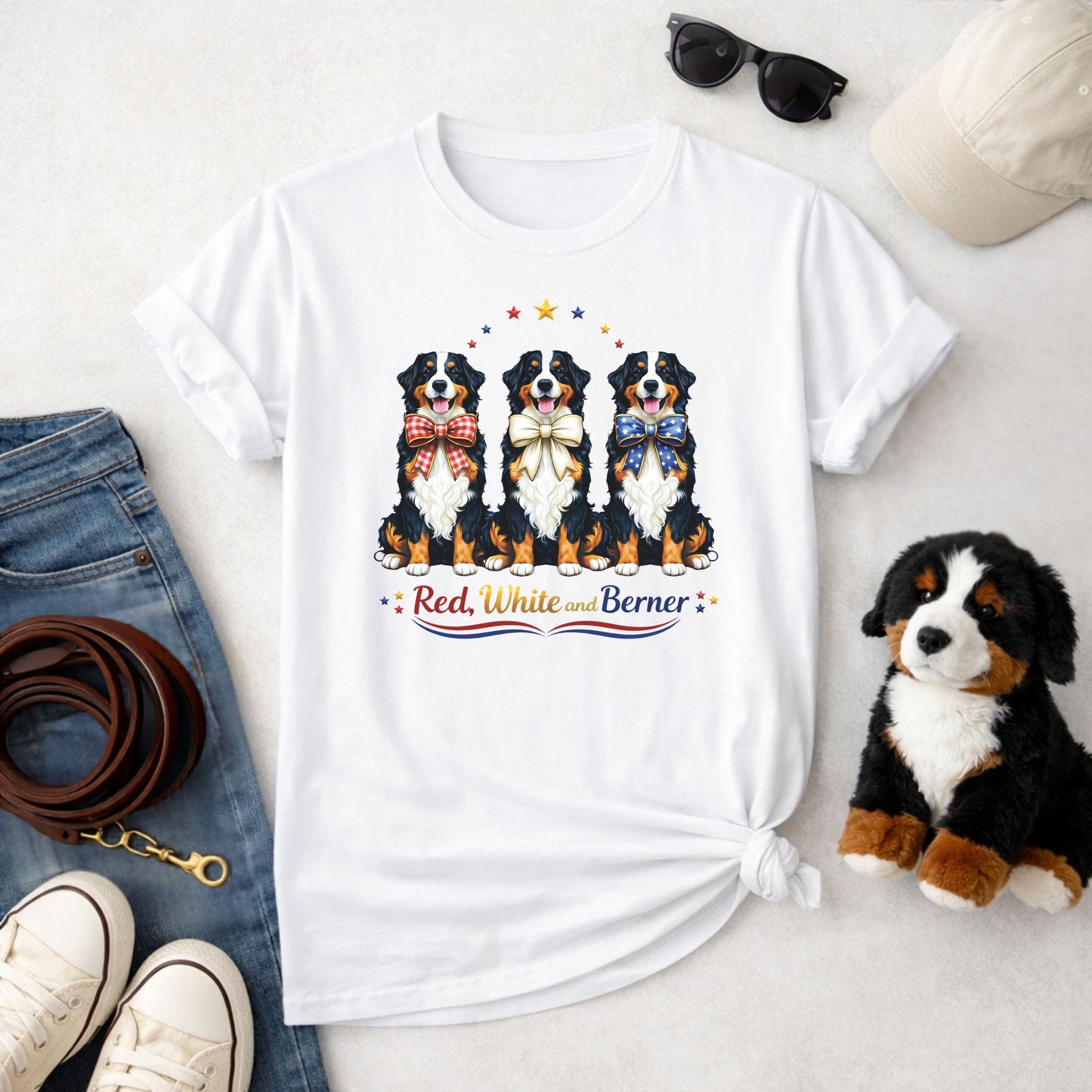 4th of July Bernese Mountain Dog Gift Shirt | Patriotic Berner Tee — Red White and Berner