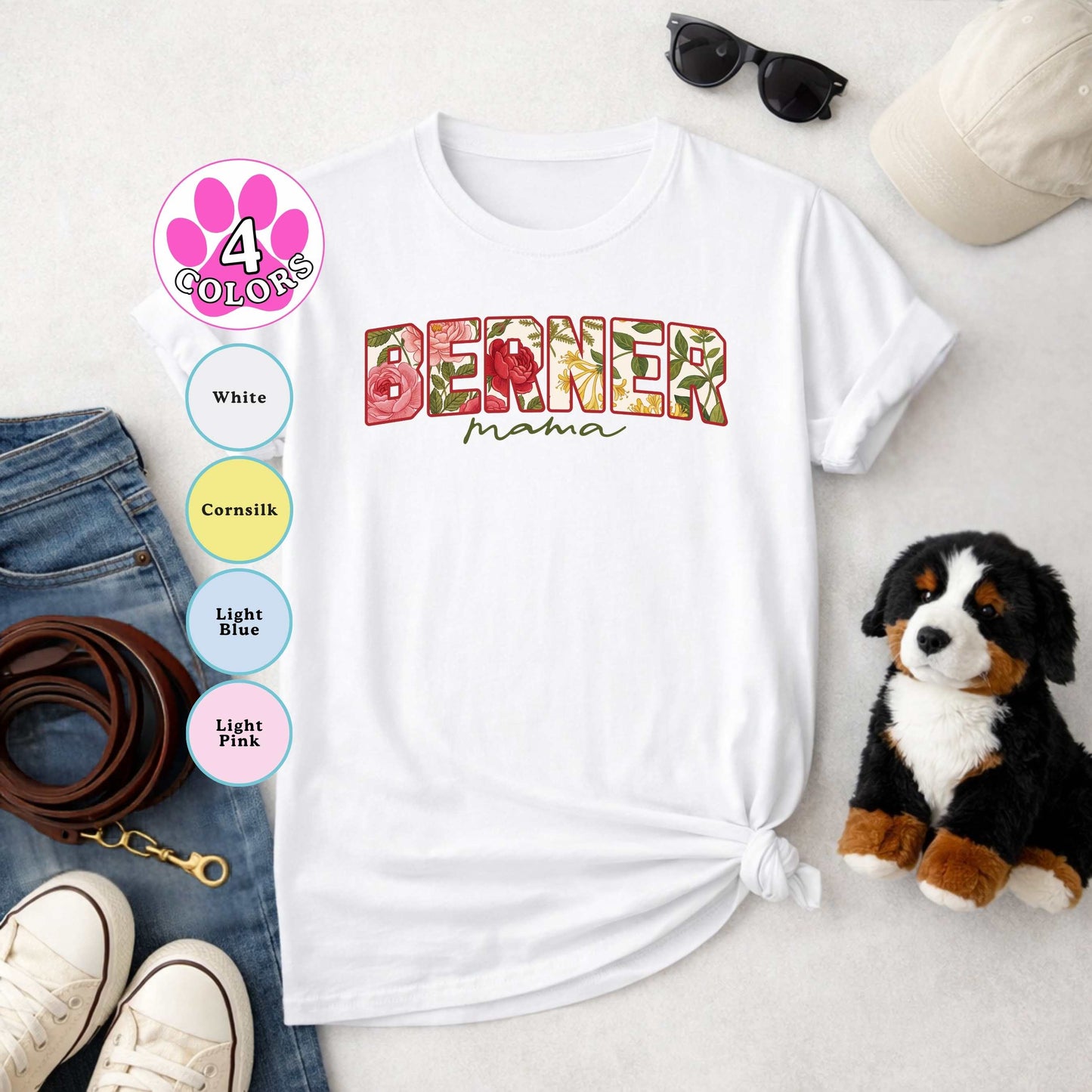 Bernese Mountain Dog Mom Floral T-Shirt | Botanical Berner Mama Gift Tee | The Bernie Bears