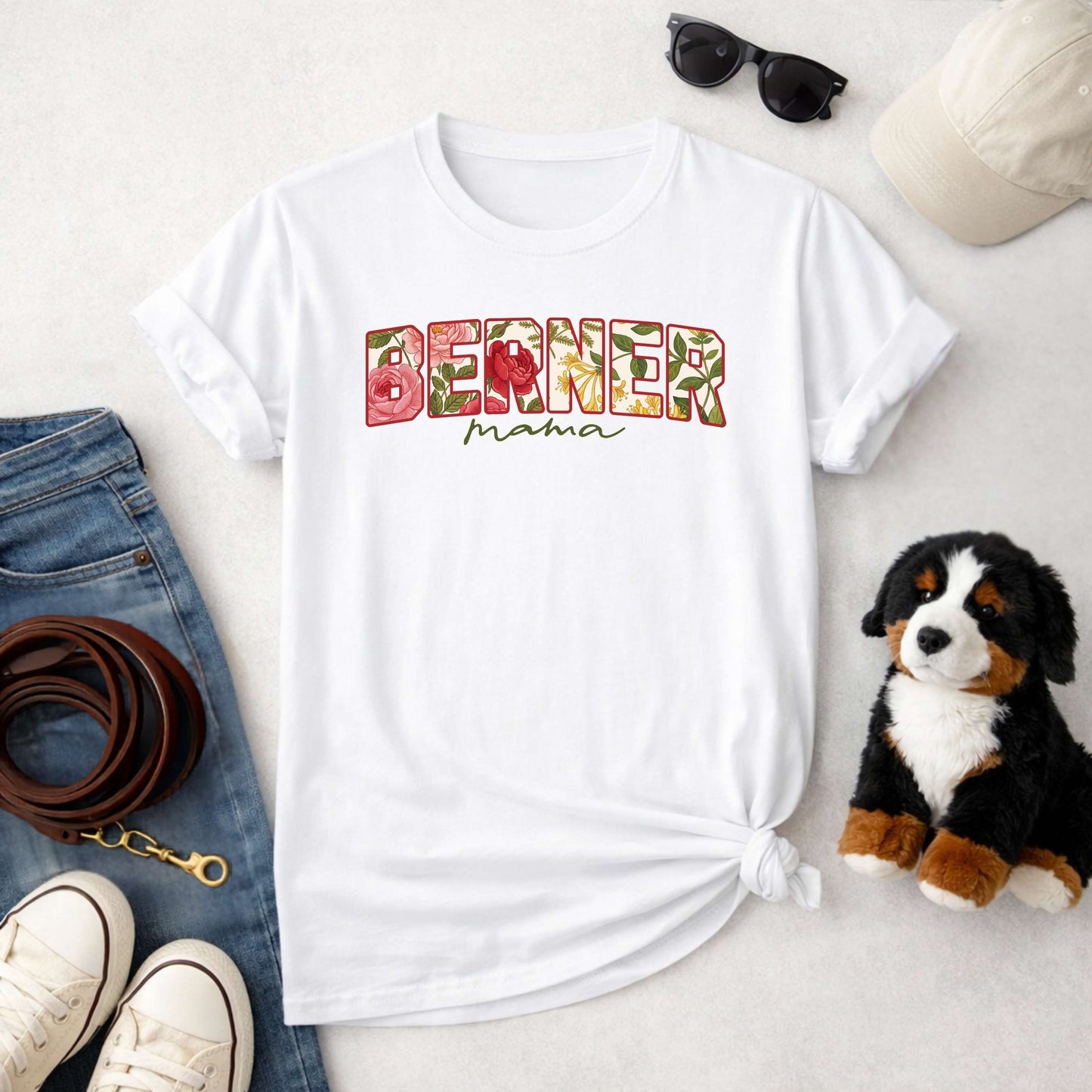 Bernese Mountain Dog Mom Floral T-Shirt | Botanical Berner Mama Gift Tee | The Bernie Bears